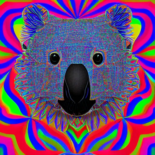 Image similar to a technicolor illustration of a koala made of polygons in geometric kaleidoscopic colors trending on artstation 4 k intricate extremely detailed digital art