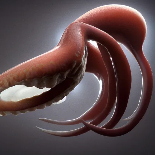 Image similar to hyperrealistic dslr film still of amorphous squid wearing dentures, stunning 8 k octane comprehensive 3 d render, inspired by istvan sandorfi & greg rutkowski & unreal engine, perfect symmetry, dim volumetric cinematic lighting, extremely hyper - detailed, extremely lifelike attributes & lifelike texture, intricate, masterpiece, artstation, stunning