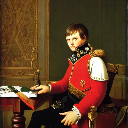 Image similar to Napoleon looking his phone by Caravage