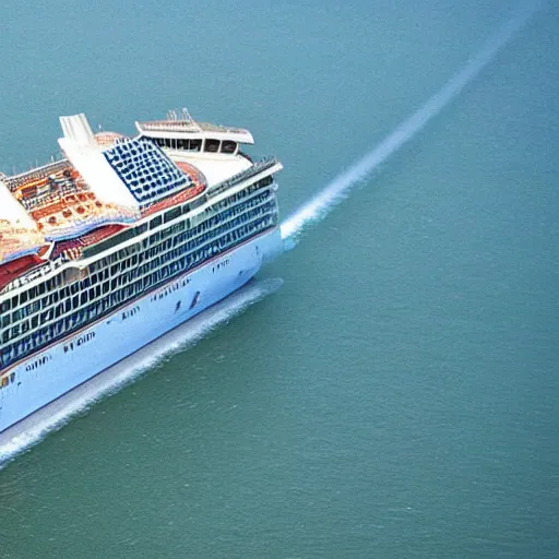 Image similar to giant cruise ship cut in half by a laser from space