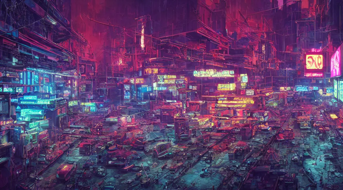 Image similar to post apocalyptic building, cyberpunk neon retro, by Vladimir Manyukhin, by Simon Stålenhag, by Guido Borelli, deviantart, trending on artstation, Photorealistic, vivid colors, polychromatic, glowing neon, geometric, concept art digital illustration, polished, beautiful, HDR Unreal Engine 64 megapixels IMAX Terragen 4.0, 8k resolution concept art filmic complex utopian mysterious moody futuristic