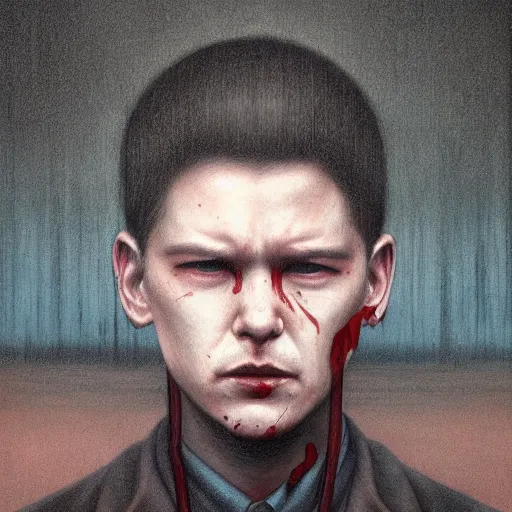 Prompt: portrait of a hitman by Sean Yoro and Chie Yoshii, dark, moody, foggy, gloomy, high details, waashed colors