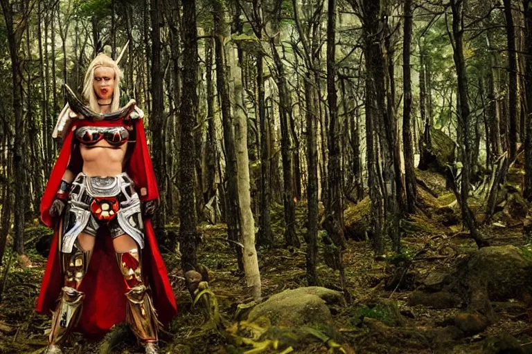 Image similar to vfx movie scene closeup nomad cyborg warrior viking geisha in a smoldering forest. by emmanuel lubezki