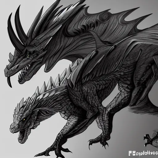 Image similar to a fusion between a dragon, dinosaur and wolf. Epic Fantasy Art, 4k. Detailed drawing, Trending on Art station.