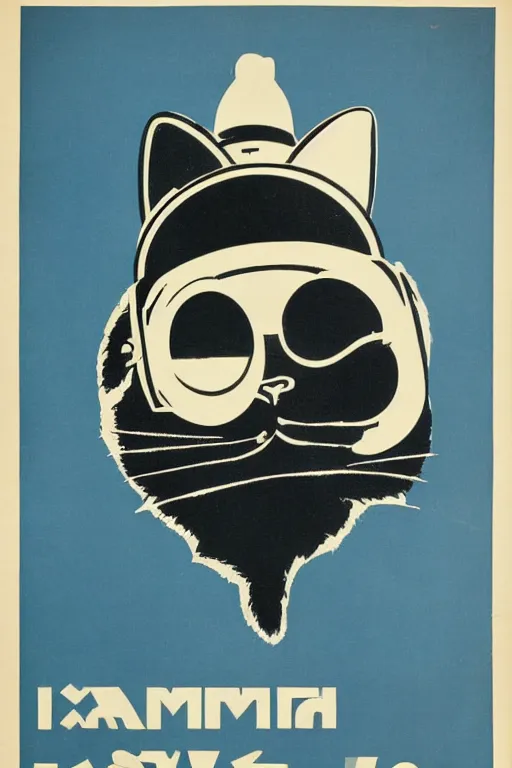 Image similar to 1934 communist screen print poster of a cat in a VR helmet