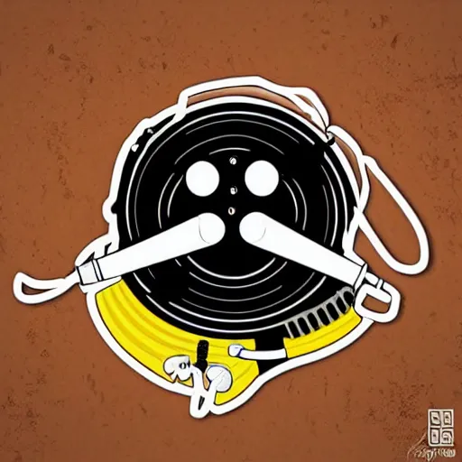 Prompt: svg sticker of a Dancing-Cleaveland-Brown, at a rave, spinning records, giant headphones rocking out, wearing headphones, huge speakers, dancing, rave, DJ, spinning records, digital art, amazing composition, rule-of-thirds, award-winning, trending on artstation, featured on deviantart