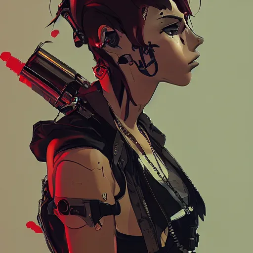 Image similar to highly detailed portrait of a punk young lady by Greg Tocchini and Yoji Shinkawa, 4k resolution