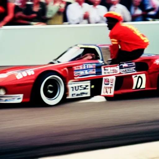 Prompt: Tupac the rapper wins Goodwood festival of speed, picture, magazine, 90s, motion blur