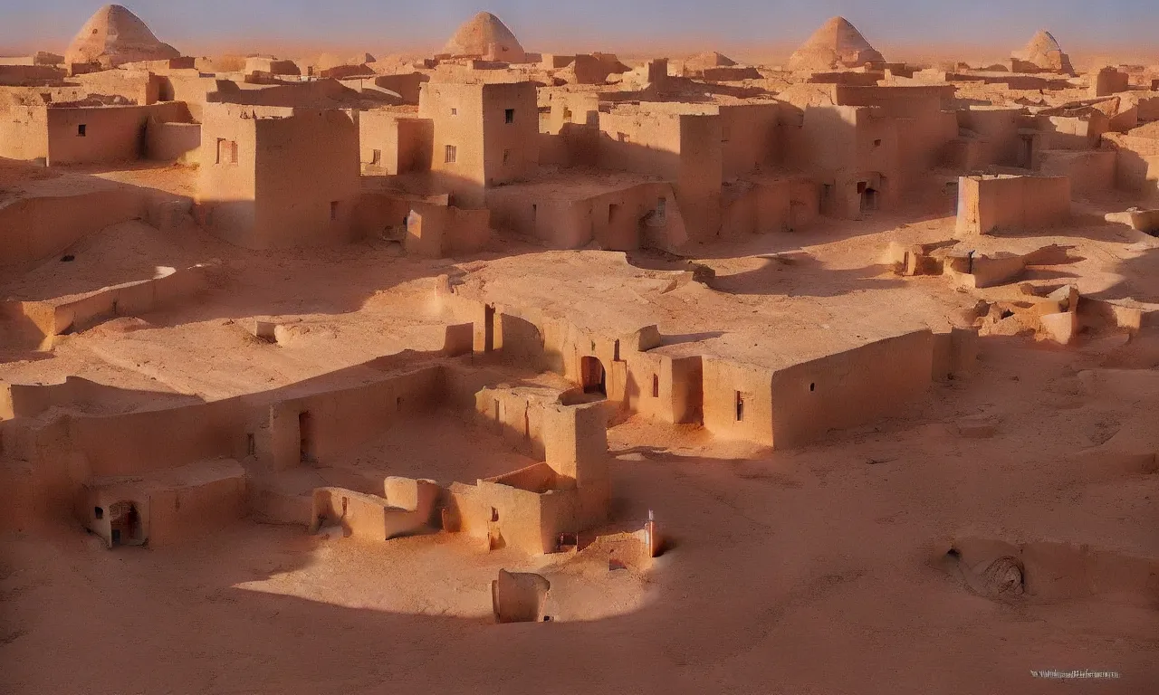 Prompt: a beautiful ghardaia landscape, concept art, intricate detail, volumetric shadows and lighting, realistic oil painting,