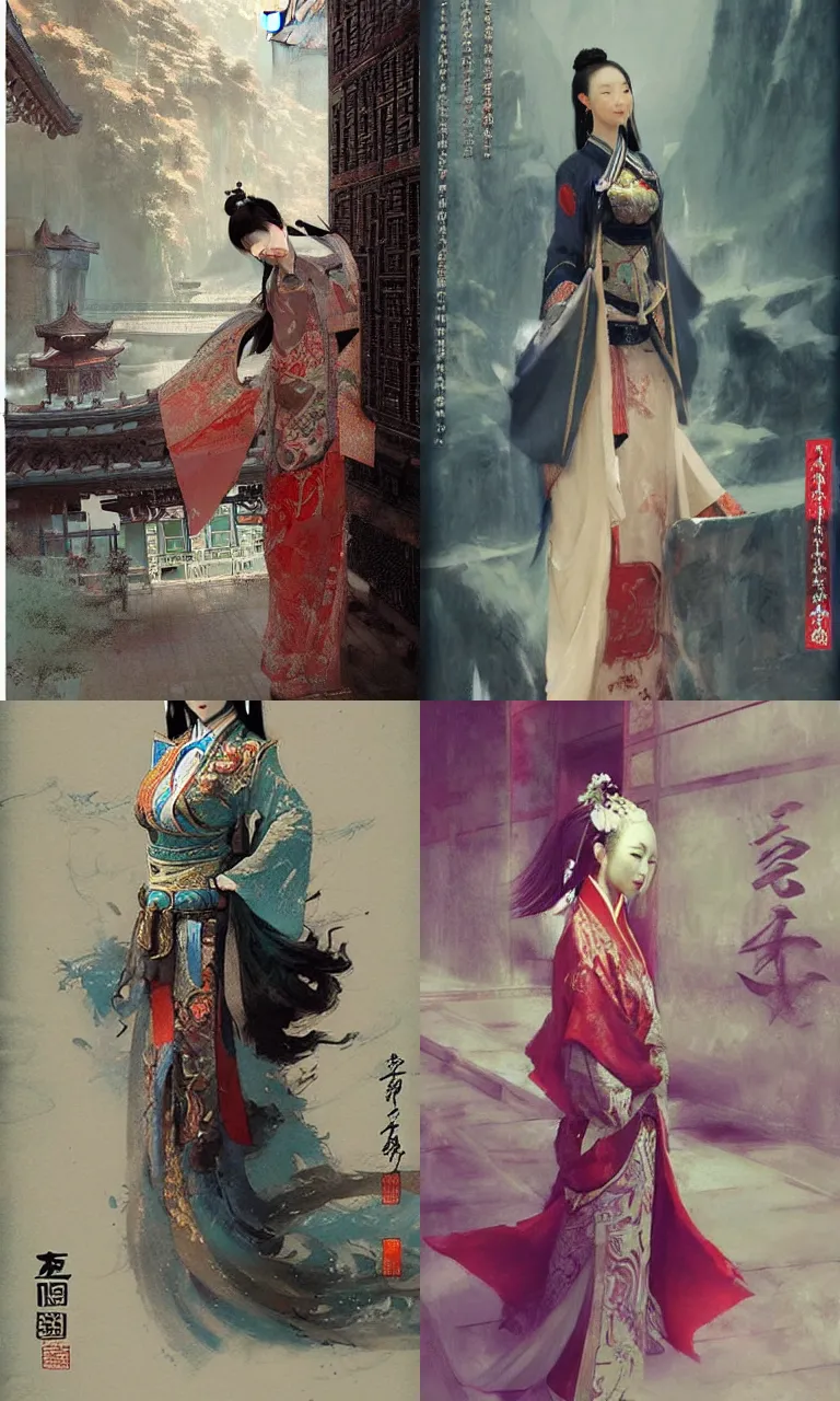 Image similar to ancient chinese beauties, by Ruan Jia and Krenz Cushart