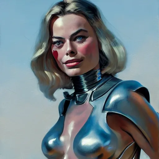 Prompt: greg manchess portrait painting of margot robbie as t - 8 0 0 terminator, medium shot, asymmetrical, profile picture, organic painting, sunny day, matte painting, bold shapes, hard edges, street art, trending on artstation, by huang guangjian and gil elvgren and sachin teng