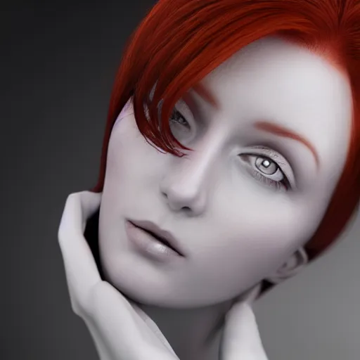 Prompt: gorgeous redhead gynoid posing, photorealistic, highly detailed,