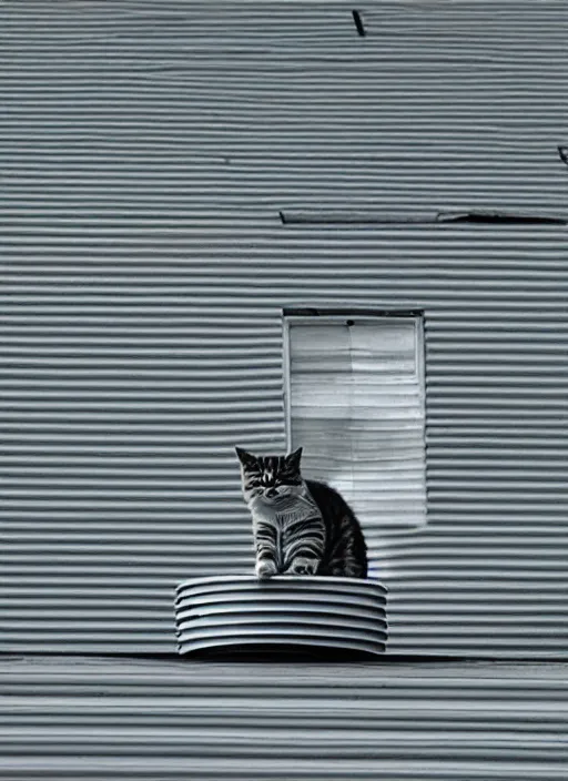 Prompt: op art picture of a cat on a roof looking at the moon