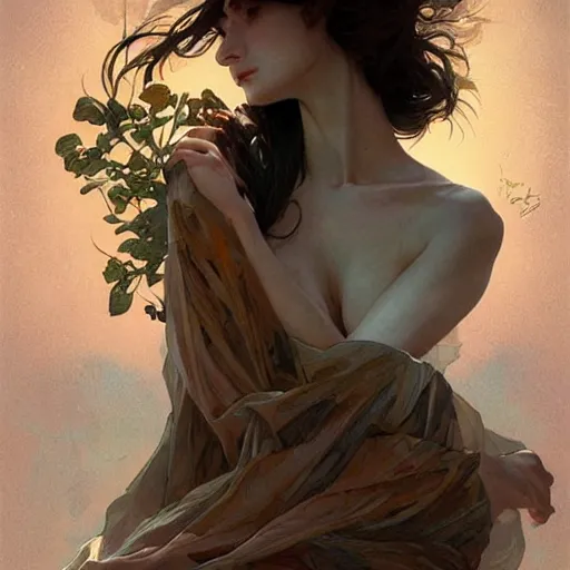 Image similar to fully body, stunningly beautiful woman made of pages of poetry, highly detailed, digital painting, artstation, concept art, sharp focus, illustration, art by artgerm and greg rutkowski and alphonse mucha