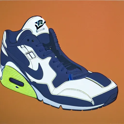 Prompt: retro futuristic Nike Air Max sneakers by syd mead