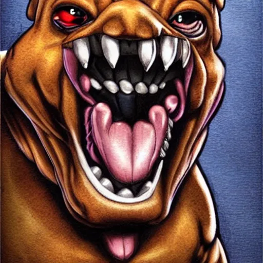 Image similar to dogman, dog head, superhero body, evil, rob liefeld, photorealism