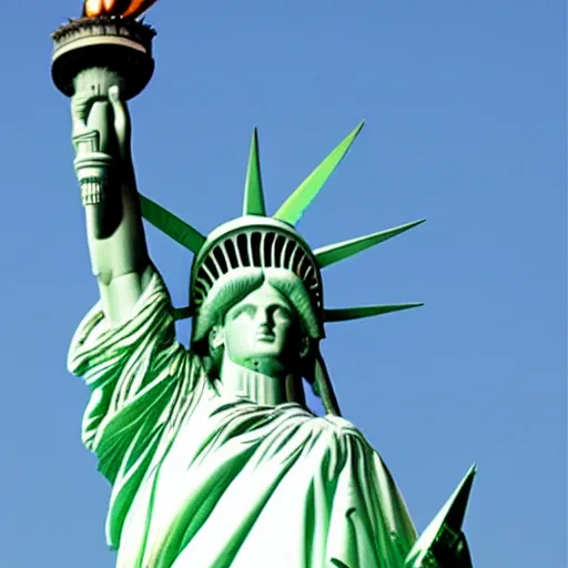 Image similar to the statue of liberty as a native indian with headdress, coper cladding