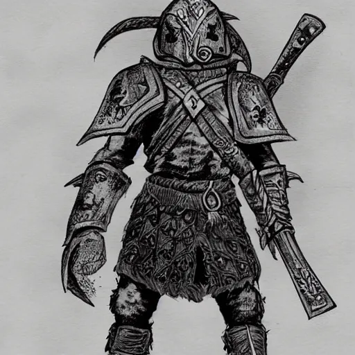 Image similar to a kislev warrior who is wearing iron gauntlets in the shape of bear claws in the style of warhammer fantasy : : head and shoulders drawing