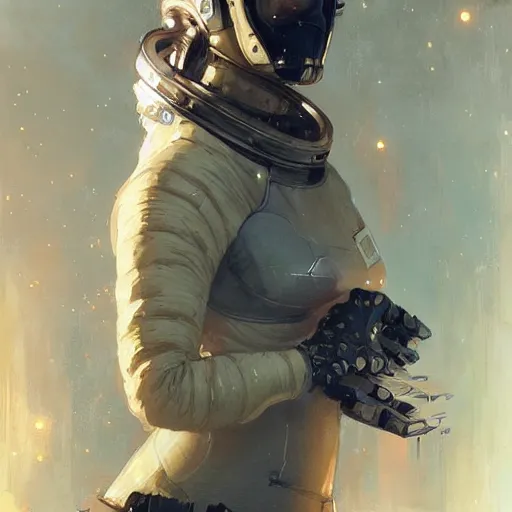 Prompt: portrait of cyberpunk beautiful female astronaut by rebecca guay, by greg rutkowski, james gilleard, greg manchess, dynamic lighting, pastel and white color scheme, smooth, sharp focus, golden ratio, grunge aesthetic n 4