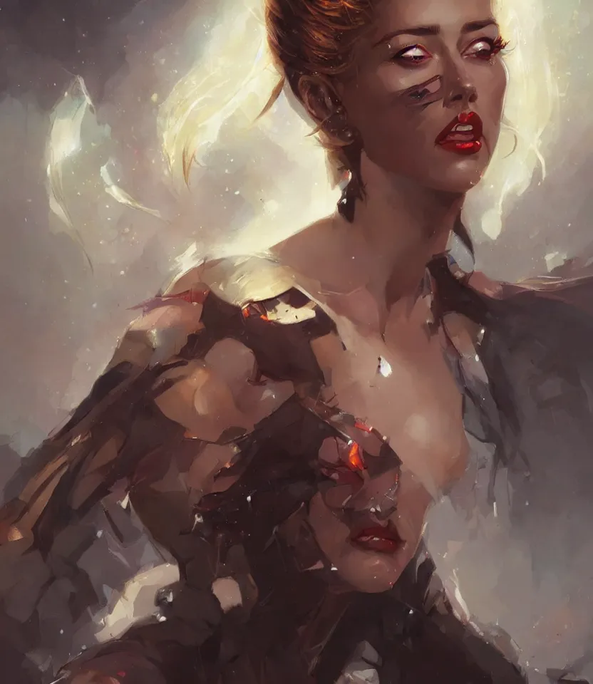 Image similar to amber heard portrait by peter mohrbacher, wadim kashin, greg rutkowski, larry elmore, george pemba, ernie barnes, raymond swanland, magali villeneuve, trending on artstation