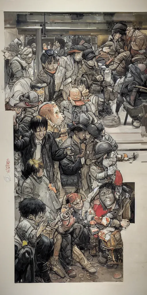 Image similar to oil painting scene from subway station by kim jung gi