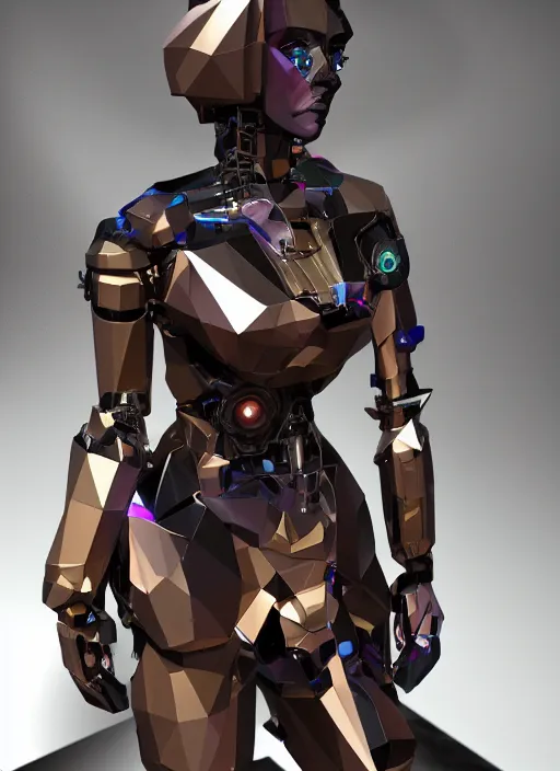 Image similar to woman, beautiful, cyborg, low-poly, steampunk color scheme, hydro integration, robot, close-up shot