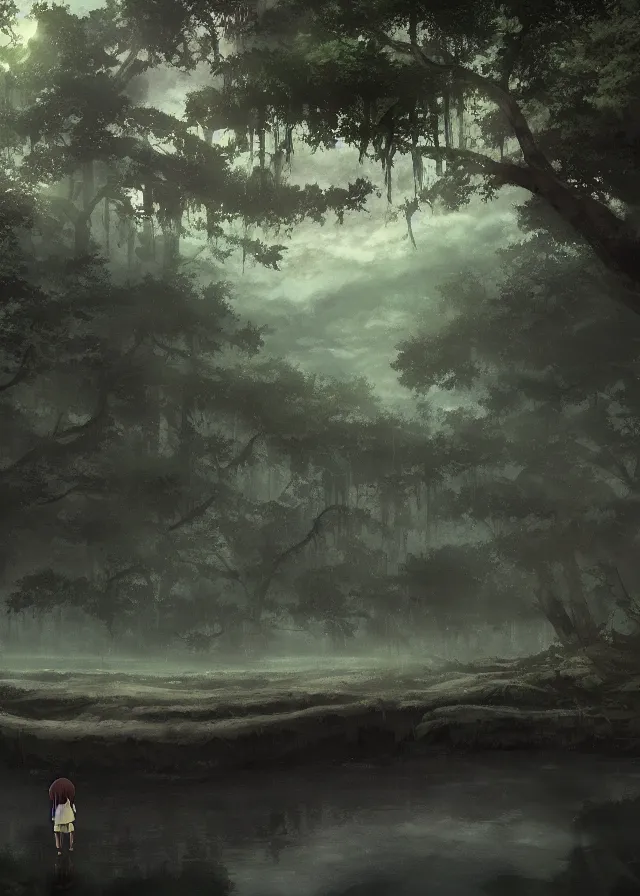 Image similar to dark swamp, makoto shinkai