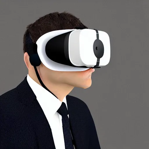 Image similar to A 3d render portrait of a VR gamer in a suit by salvador dali and ivan aivakovsky