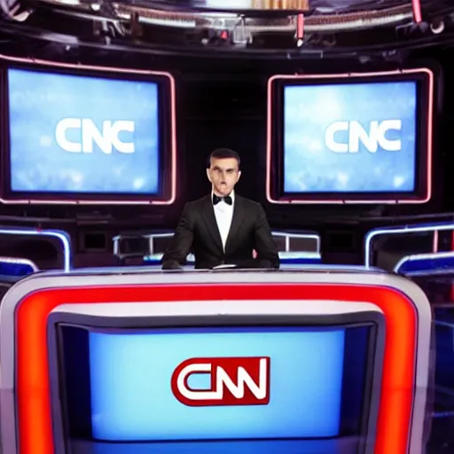 Image similar to the new alien with dapper style hosting on cnn prime time, studio photograph