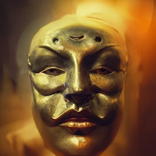 Prompt: venetian mask evil face portrait, ancient greece, atmospheric lighting, painted, intricate, volumetric lighting, beautiful, rich deep colours masterpiece, golden hour, sharp focus, ultra detailed, by leesha hannigan, ross tran, thierry doizon, kai carpenter, ignacio fernandez rios