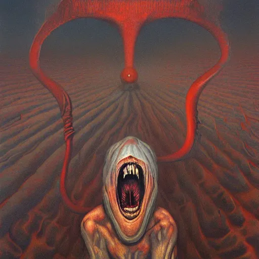 Prompt: SCREAM by zdzisław beksiński, dariusz zawadzki, jeffrey smith and h.r. giger, oil on canvas, 8k highly professionally detailed, trending on artstation