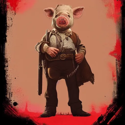 Prompt: cute little anthropomorphic Pig in Red Dead Redemption 2 (2018 videogame) cover art, ultra wide lens shot , tiny, swine, hug, small, short, cute and adorable, pretty, beautiful, DnD character art portrait, matte fantasy painting, DeviantArt Artstation, by Jason Felix by Steve Argyle by Tyler Jacobson by Peter Mohrbacher, cinematic lighting