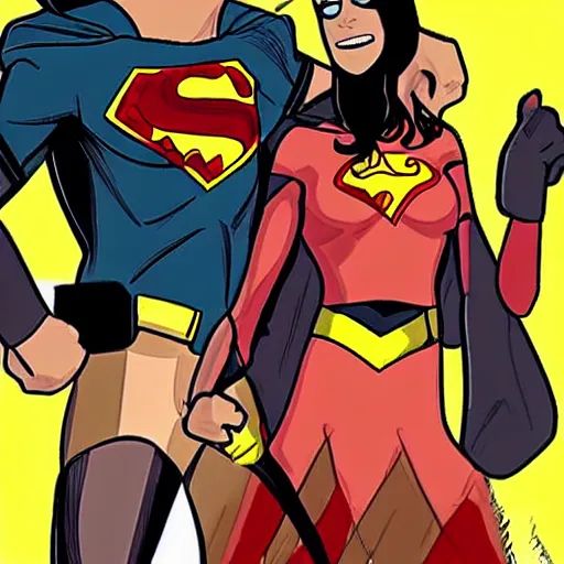 Prompt: robin and wondergirl from young justice, comic style, romantic
