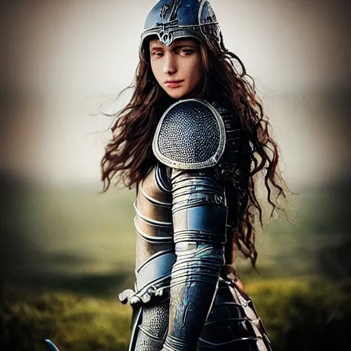 Image similar to a beautiful female knight without any battle experience who only came to see a dragon, symmetrical, cinematic, real photography