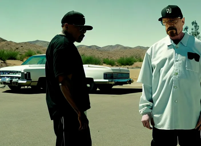 Prompt: film still of walter white as a rapper in straight outta compton movie 2 0 1 5, 8 k