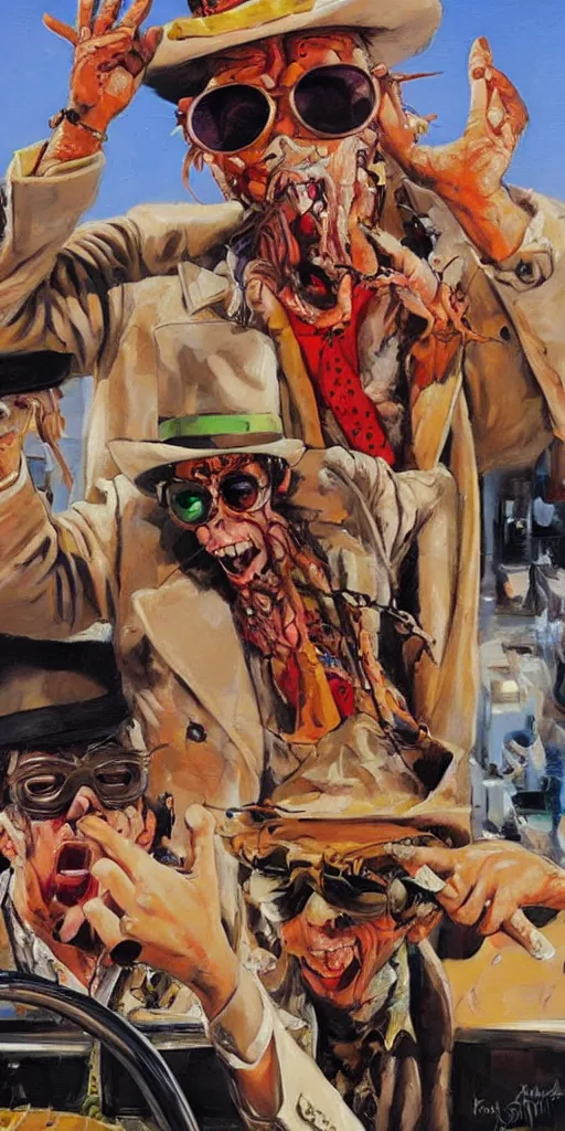 Image similar to oil painting scene from Fear an loathing in las vegas movie art by kim jung gi