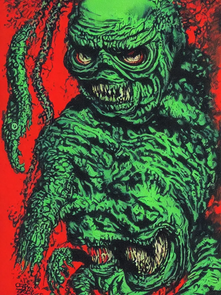 Image similar to the creature from the black lagoon painted by basil gogos, hyper detailed, ultra realistic, vintage, seventies, pulp style, saturated color