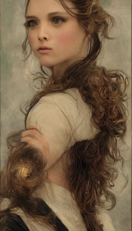 Image similar to An extremely beautiful pre-raphaelite ornate portrait of a beautiful young attractive woman, professionally painted digital art illustration, smooth, sharp focus, atmospheric lighting, highly detailed illustration highlights, golden ratio, extremely detailed winning award masterpiece, 8K post-processing