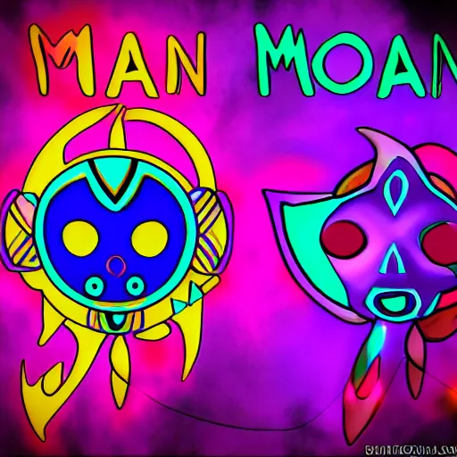 Prompt: the moon of the majora ´ s mask game in neon colors