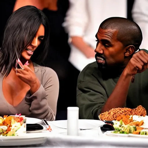 Image similar to kanye and kim eating spiders