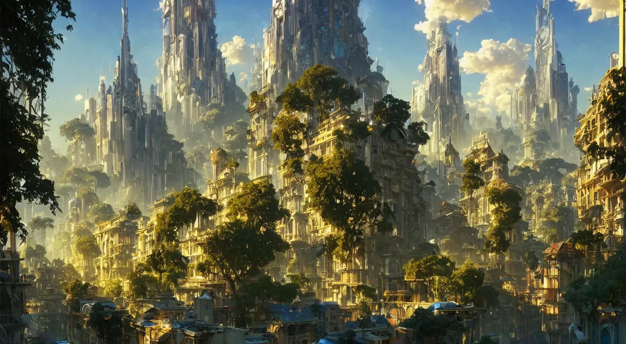 stabilityai/stable-diffusion · A solarpunk city, light, HD, pure, sharp  focus, nature, forest, city, utopian, 16:9