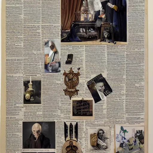 Image similar to newspaper collage, dada, freemason ritual, extremely detailed, sharp, hyperrealistic, 8 k