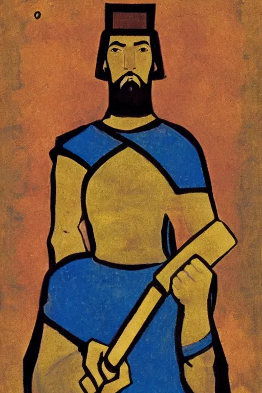 Image similar to thor holding the hammer, marvel, artwork by nicholas roerich,