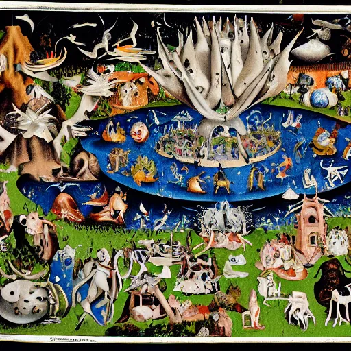 Image similar to a modern take on bosch garden of earthly delights, colored marker and black ink pen,
