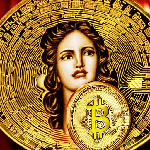 Image similar to aphrodite is eating bitcoins