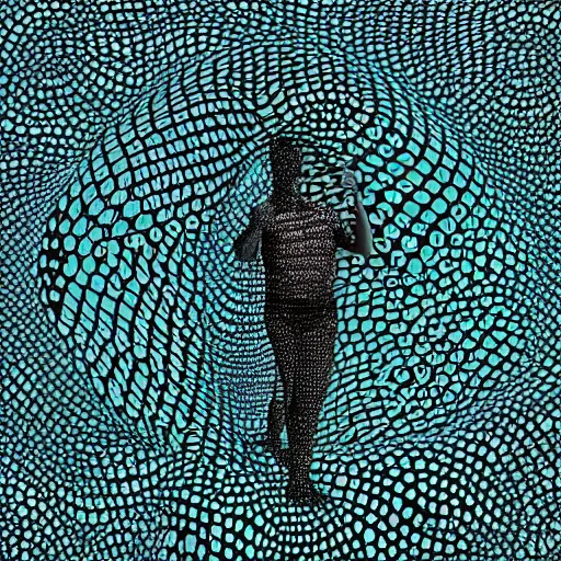 Image similar to A drawing. A rip in spacetime. Did this device in his hand open a portal to another dimension or reality?! bismuth by Sandy Skoglund exciting