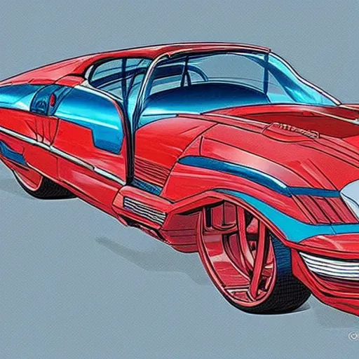 Image similar to akira art style retrofuturism car concept