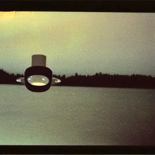 Prompt: photo of a ufo flying over a first at night, grainy photo, old polaroid,