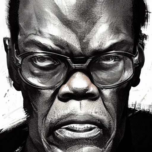 Prompt: portrait of samuel l. Jackson, dramatic lighting, illustration by Greg rutkowski, yoji shinkawa, 4k, digital art, concept art, trending on artstation