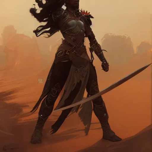 Prompt: Ebony female Warrior in full armor and shield, Digital art, art by Alphonse Mucha, Greg Rutkowski, Alex Ross, WLOP, Artstation, 8K